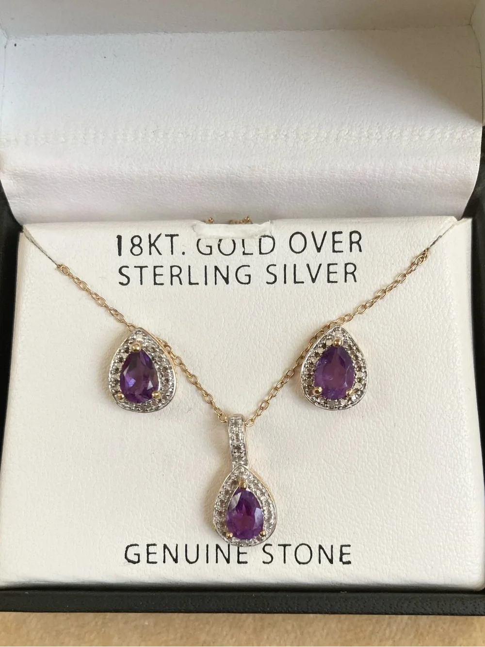 Macy's Women’s Purple Teardrop Necklace and Stud Earrings Set